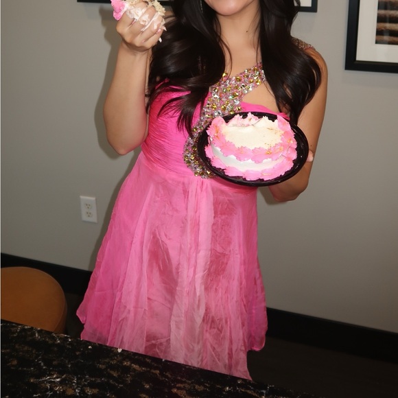 Pink Barbie Palm Springs Sherri Hill CocktailDress Neon Summer Party Prom Formal - Picture 4 of 7